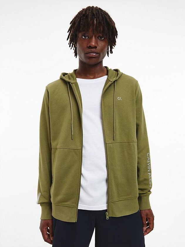 Calvin Klein USA Cotton Terry Zip Up Mens Hoodie Olive 1864205-FM